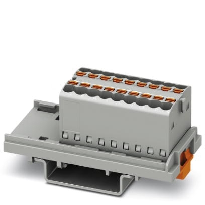 Phoenix Contact Finger-Safe Power Distribution Block; PTFIX 18X1.5-NS35 GY; 17.5A; 18-Pole; Push-In Terminals; 1/1 Line/Load Terminal Openings; DIN Rail - Crosswise Mount